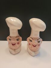 Vtg Bakers Chefs Cooks Heads Ceramic Salt & Pepper Set picture