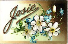 Postcard Tuck's, Name Series, Josie' in mica glitter with White Flowers picture