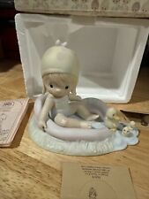Precious Moments 1988 “August” Girl in Water & Swimming Ducks Figurine #110078 picture