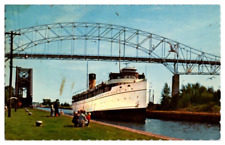Postcard Chrome Scalloped Edge Ship SS Assiniboia Canadian SOO Locks picture