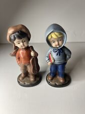 Vintage Porcelain School Kids/Children W/ Books Figurines Set of 2 Hand Painted picture