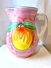 Ceramic Deruta Watcher Pitcher Italy Hand Painted Terracotta Peach Lemon Vintage picture