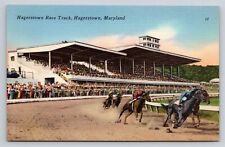 Maryland Hagerstown Race Track Horse Racing Action Linen Vtg MD Postcard View picture