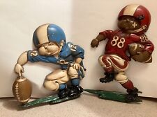 VTG Pair of Homco 1976 Cast Metal Football Players Wall Plaque Figures picture