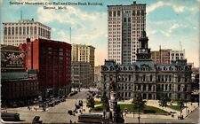 Soldiers Monument City Hall Dime Bank Building Detorit Michigan Trolley Postcard picture