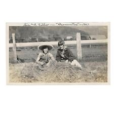 “Farmerettes” 2 Young Farm Women Flappers Overalls Sombrero Hat Annotated Photo picture