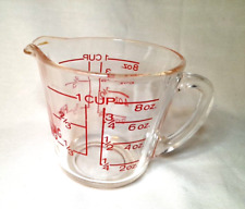 Vintage Fire-King 1 Cup Clear Glass Measuring Cup w/Red Letters #496 ~