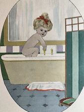Postcard Young Girl Red Bow in Hair Taking a Bath picture