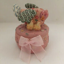 Trinket Box Vintage Hen and Chicks Pink Detailed Floral Collectible Decorative  picture