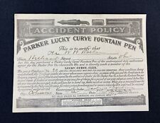 Vtg Parker Lucky Curve Fountain Pen Accident Policy Paperwork 1914 Rare HTF picture
