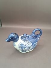 Vintage Small Blue & White Porcelain Duck Creamer With Lid GUC picture