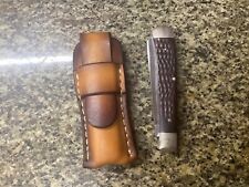 Leather Pocket Folding Knife Slip Pouch Hand Made Hand Stitched Trapper Size picture