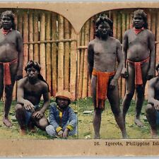 c1900s Manila, Philippines Igorots Native Indians Color Litho Stereo Card V23 picture