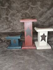 Set Of 3 Red White And Blue Candle Pedestals americana picture