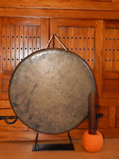 ANTIQUE ORIGINAL USED BRONZE MINDANAO GONG W/ CUSOM IRON STAND. picture