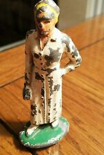 Vintage  3 INCH-Lead Toy Figurine, WOMAN IN IVORY DRESS WITH PURSE picture