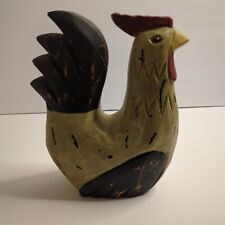Handmade Wooden Folk Art Rooster Figurine Statue Decor Rustic Unbranded picture