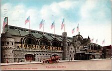 Postcard Coliseum Early Automobile American Flags in Chicago, Illinois picture