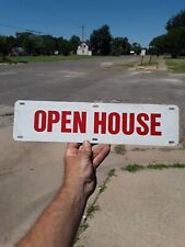  Old Vintage REAL ESTATE Double Sided TIN Sign OPEN HOUSE  Heavy Tin Sign 16×4 picture