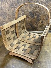 Vintage Woven Firewood Holder / Magazine Rack ~ Primitive Farm Gathering Basket  picture