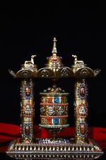 Chinese Tibetan Buddhism hand inlaid gemstones Tibetan silver Dzi Prayer wheel  picture