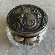 Antique Cut Crystal Art Nouveau Jar w/Lid. 3 ¾” diameter Filled With Old Buttons picture