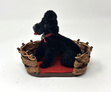 Vtg  Kunstlerschutz Handwork Flocked BLACK POODLE Dog in Basket West Germany picture