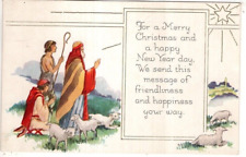 ANTIQUE EMBOSSED CHRISTMAS AND NEW YEAR Postcard       SHEPHERDS AND LAMBS picture