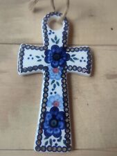 Westlake 7-In Polish Pottery Cross Blue Floral Boho Cottage Core picture