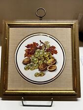 SUNGOTT  Hand Enameled Porcelain Fruit Medallion Framed Vintage Autumn 24K Rim picture