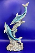 Large Dolphin Pair on Waves. Painted Resin. Felt pads on bottom. 12 1/2