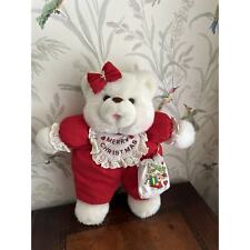 13” Plush Santa's Helper Christmas Bear w/ Purse Red Overall Vintage picture