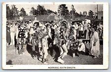 Postcard SD Mobridge Native American Dancing Traditional Dress Costumes Crowd E5 picture