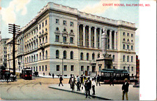 Vintage 1906 People Cable Car Street View Court House Baltimore MD Postcard  picture