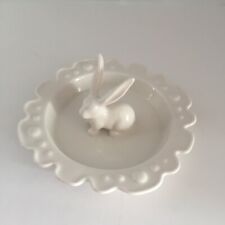 Anthropologie Long-Eared Bunny Rabbit Ceramic Ring Dish Trinket Tray White EUC picture