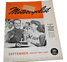 Vtg. September 1948 Motorcyclist Magazine - Langhorne Champ Ed Kretz Cover picture