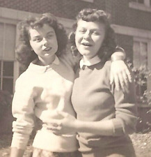 6B Photograph Young Women Embrace Friends Candid Portrait Snapshot 1940's  picture