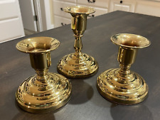 Set of 3 Vintage AMERICAN COPPER CRAFT BRASS ROUND RIBBED CANDLESTICKS  B53 picture