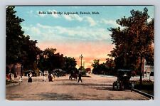 Detroit MI-Michigan, Approach to Belle Isle Bridge, Antique Vintage Postcard picture