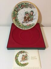 VINTAGE PICKARD CHILDREN OF CHRISTMAS PAST SLEDDING XMAS DAY COLLECTOR PLATE BOX picture