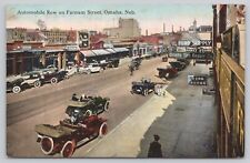 Vtg Post Card Automobile Row On Farnam Street, Omaha, Nebraska Classic Cars I74 picture