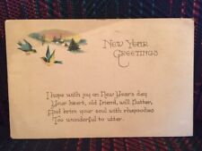 PostCard New Years Geetings Card Used Blue floral german 1922 postage Vintage picture