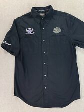 Harley Davidson Police Motorcycle Rodeo Button Down Shirt (Men's Medium) Black picture