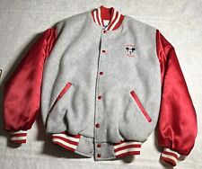RARE Disney Mickey Letterman Varsity Jacket Vintage 80s Blue Tag Red Silky Gray picture