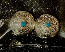Vintage Pair Of Silver Turquoise Native American Button Covers picture