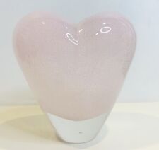 Pink Heart Glass Sculpture Vase Hand Blown Controlled Bubble Love 7” Tall picture
