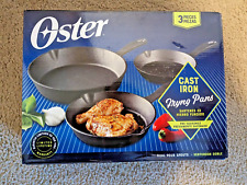 Oster 3 Piece Cast Iron Frying Pans NEW Pre-Seasoned 10