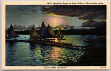 Moonlight Scene on Lake Calhoun Minneapolis Minnesota MN City of Lakes Postcard picture