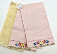 Vintage Floral Hand Embroidered Fingertip Hand Towels Lot of 3 Spring picture