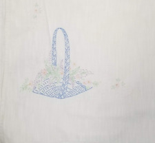 Embroidered Tablecloth Textured Vintage 36x27 STAINS Blue Pink Basket Flowers picture